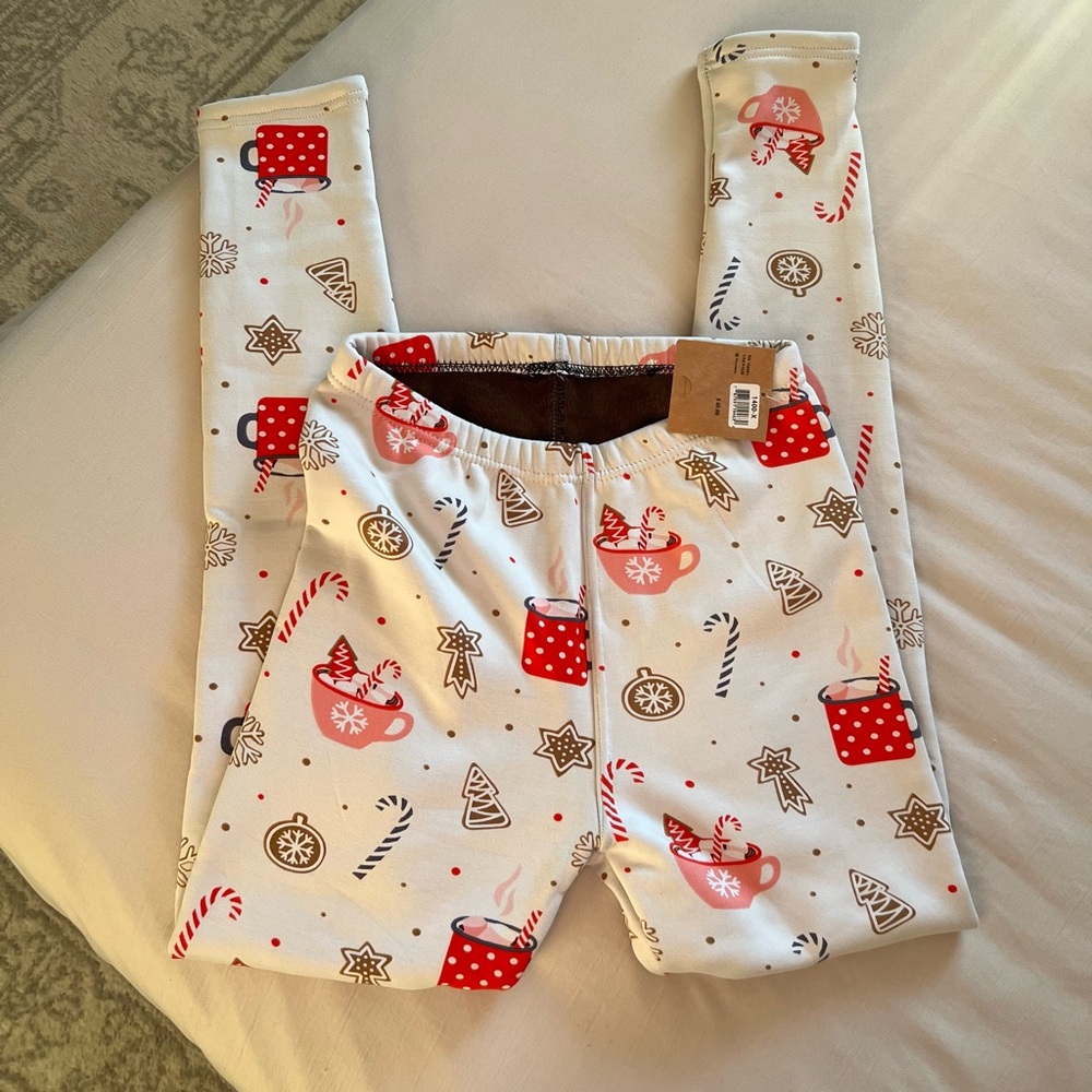 Festive White Pajama Leggings very cozy brand new with tags